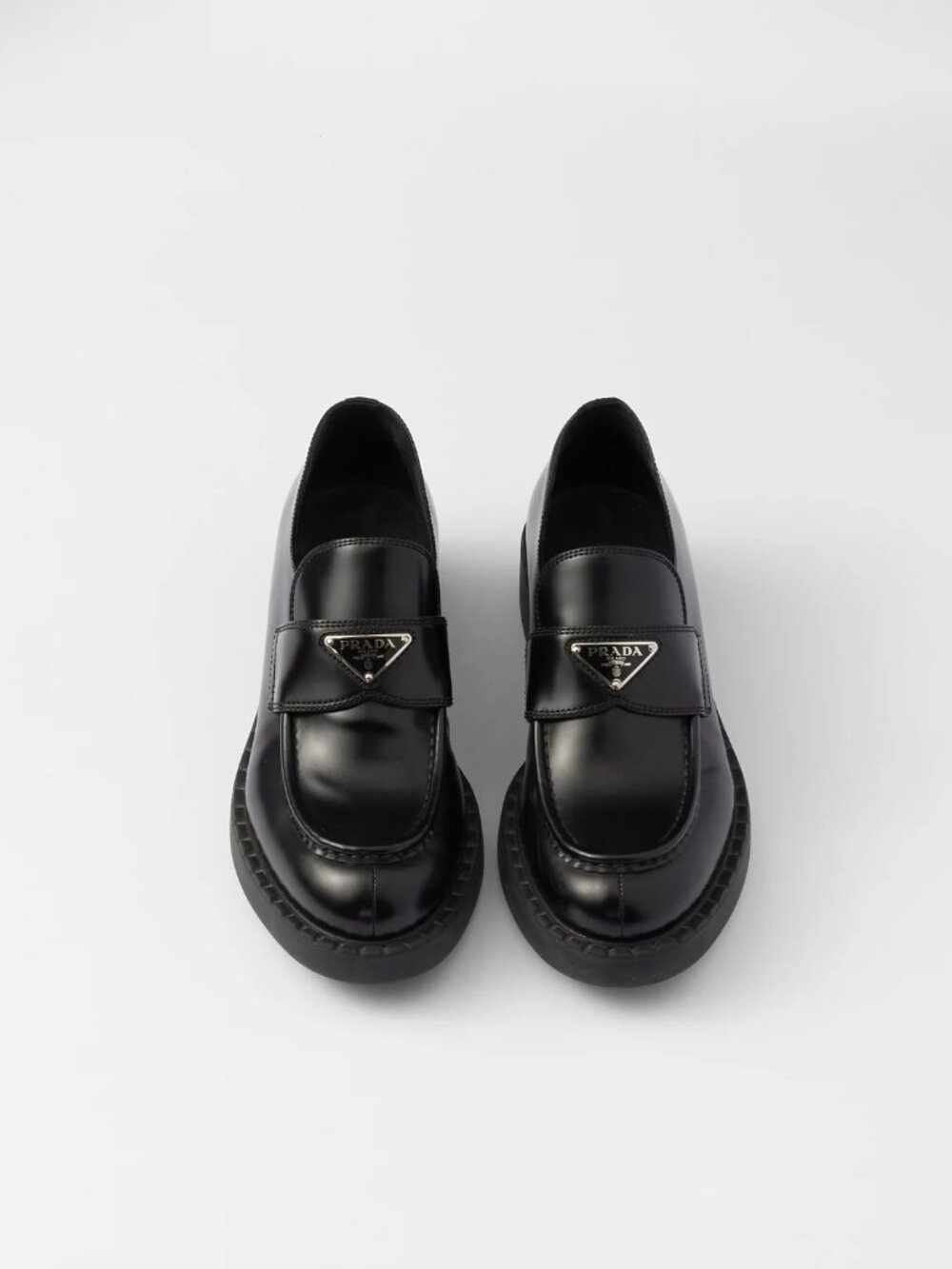 Prada Women's Chocolate Brushed Leather Loafers NEW